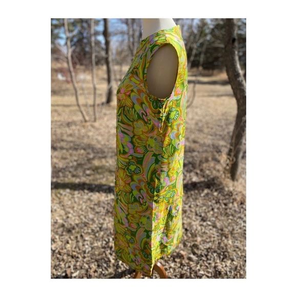 Vintage 60s Hawaiian Dress Psychedelic Cotton Sateen Mod - Picture 2 of 13
